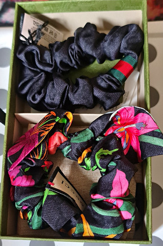 Gucci silk scrunchie set navy - gucci,